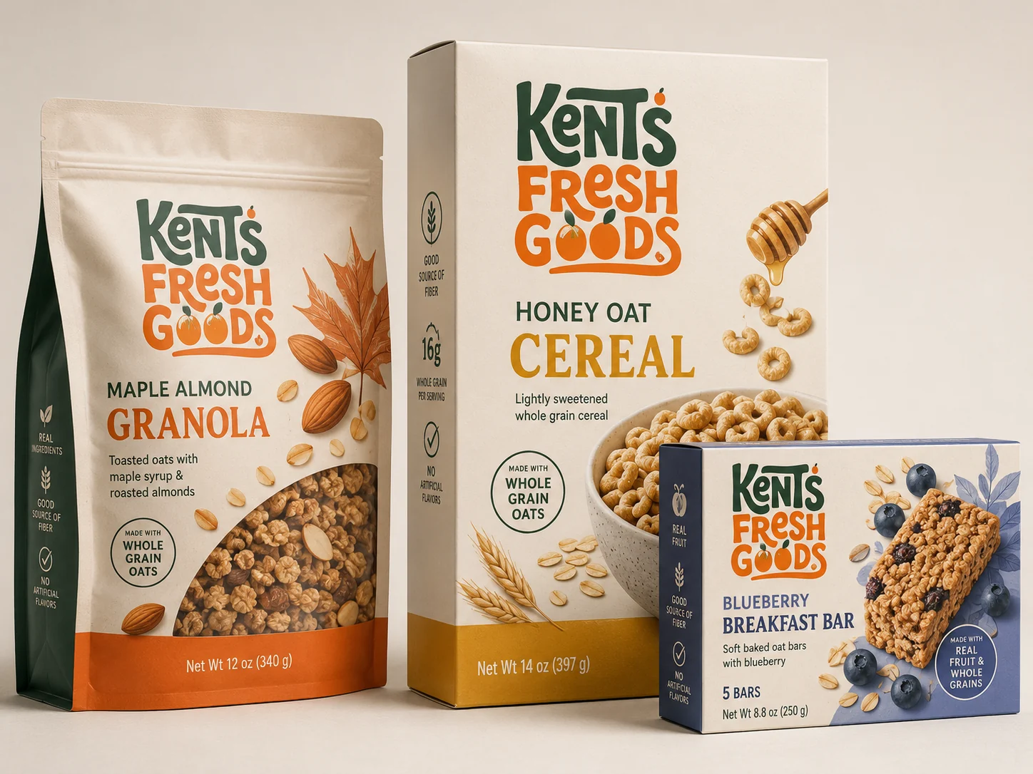 Kent's Fresh Goods granola, cereal, and breakfast bars