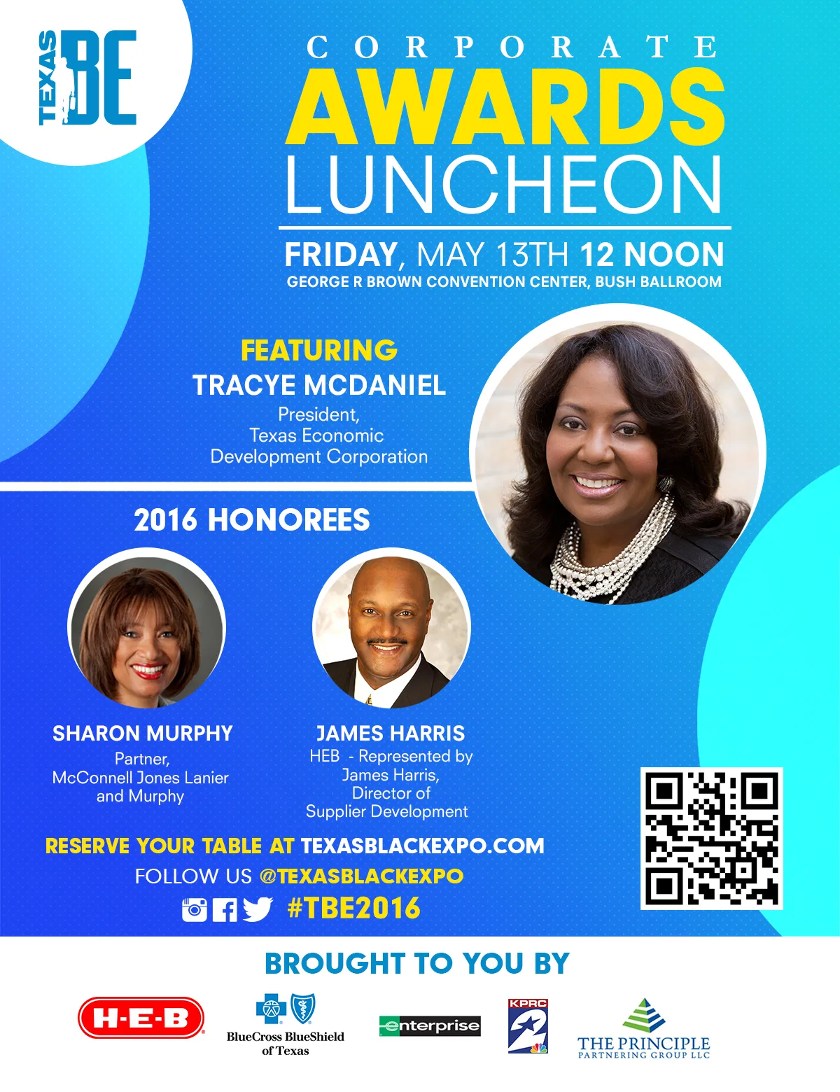 Texas Black Expo 2016 Corporate Awards Luncheon flyer featuring Tracye McDaniel of the Texas Economic Development Corporation
