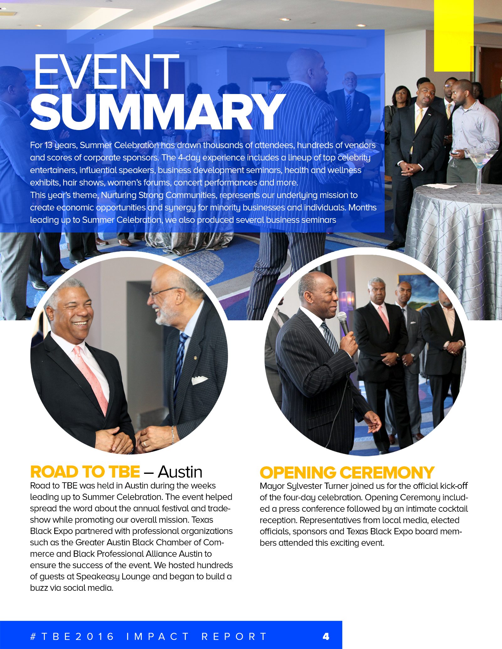 TBE impact report, event summary spread